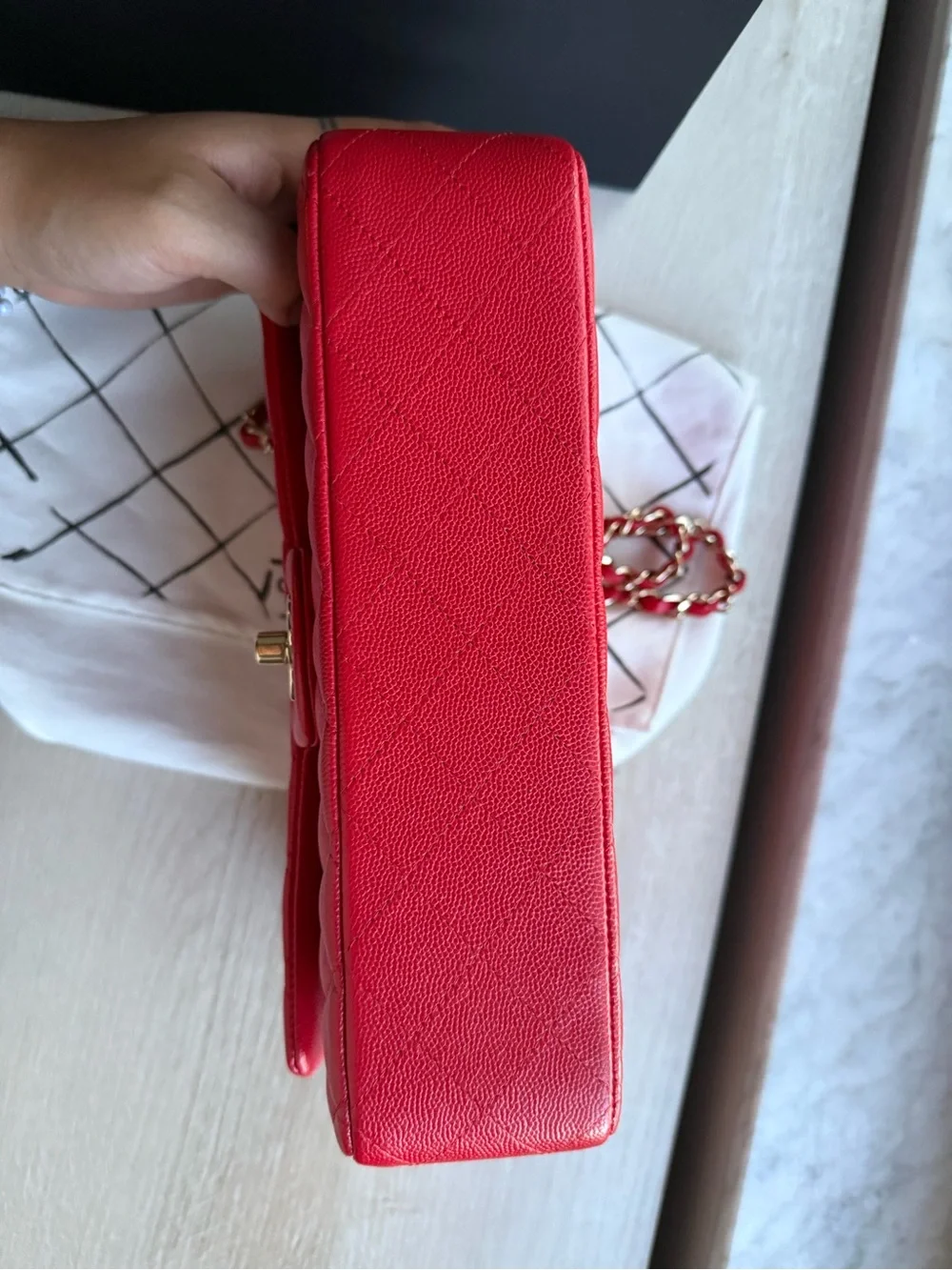 Chanel Red Quilted Classic Double Flap Shoulder Bag with Gold Hardware